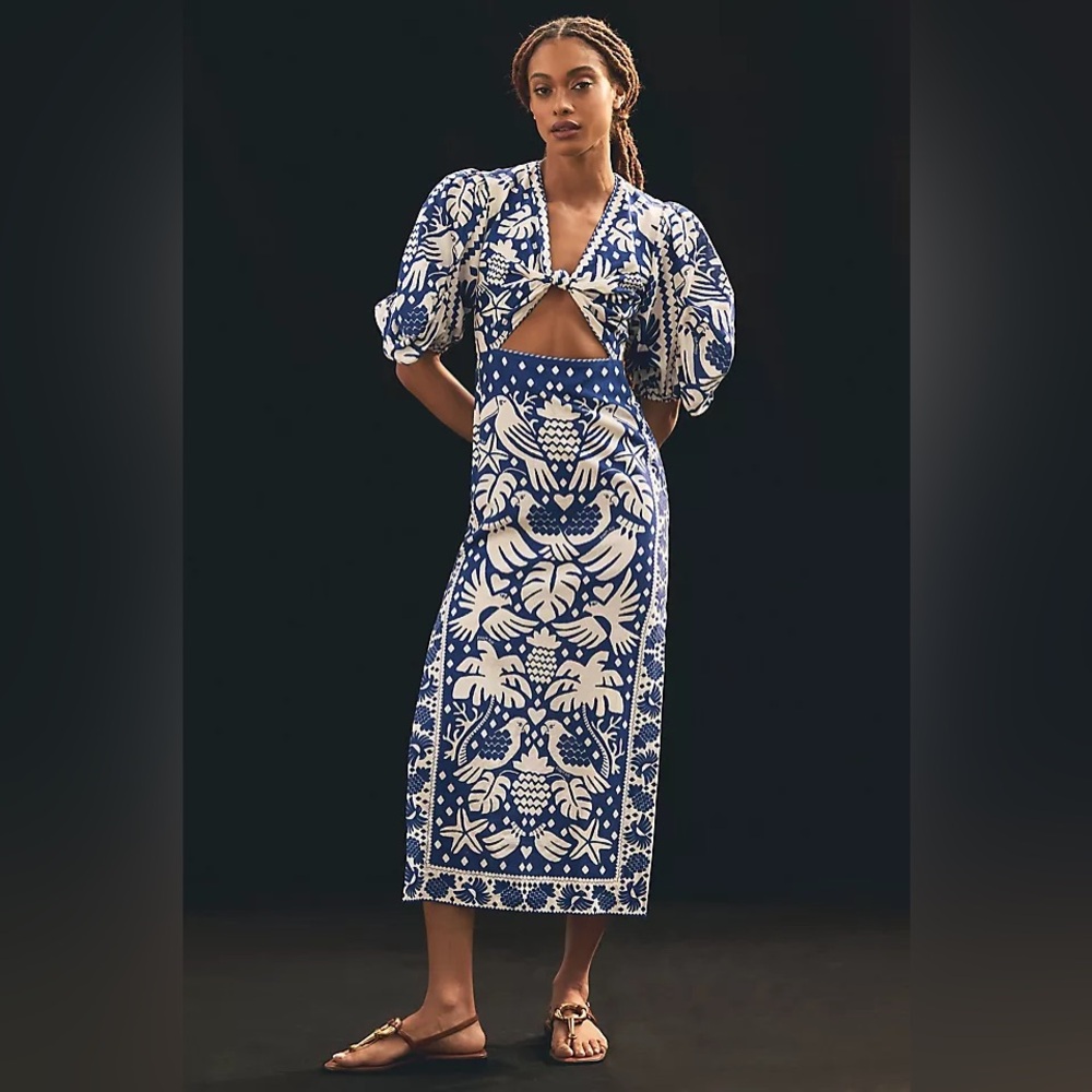 FARM Rio Cut Out Puff Sleeve Dress